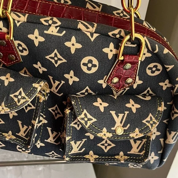 Iconic Monogram sturdy denim Canvas Shoulder Bag - Navy-Red-White gold hardware - Picture 4 of 16